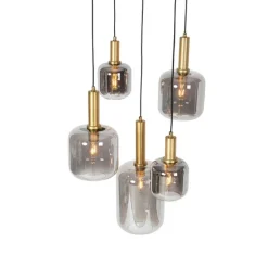 Schicke Hängelampe Schwarz mit Gold mit Rauchglas inkl. 5 WiFi A60 - Zuzanna