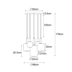 Schicke Hängelampe Schwarz mit Gold mit Rauchglas inkl. 5 WiFi A60 - Zuzanna