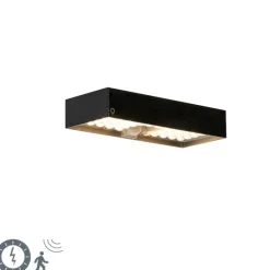 Schwarze Außenwandleuchte mit Abblendlicht und Sonnensensor – Kayo