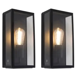 Set aus 2 Außenwandleuchten schwarz IP44 mit Glas - Rotterdam