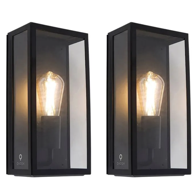 Set aus 2 Außenwandleuchten schwarz IP44 mit Glas - Rotterdam