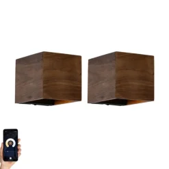 Set aus 2 Smart Wandleuchten Nussbaumholz Inkl. Wifi G9 - Transfer