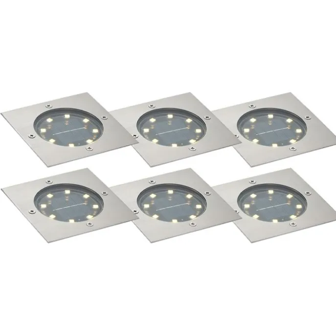 Set mit 6 Bodeneinbaustrahlern Aluminium Quadratisch inkl. LED IP65 Solar - Terry