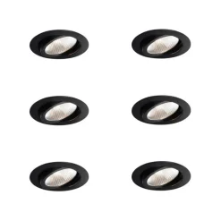 Set mit 6 Einbaustrahlern schwarz 9,5 cm inkl. LED 1300 lm dimmbar IP65 - Gaius
