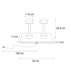Set mit 2 goldenen RGBW-wiederaufladbaren Tischlampen - Isobel