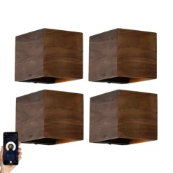 Set mit 4 intelligenten Wandleuchten aus Walnussholz inkl. WLAN G9 - Transfer
