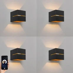 Set mit 4 intelligenten Wandleuchten schwarz mit Gold 9,7 cm inkl. Wifi G9 - Transfer Groove