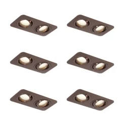 Set mit 6 runden Einbaustrahlern Dunkelbronze GU10 50mm schwenkbar und neigbar IP44 2-flammig - Alberto