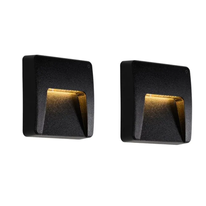Set mit 2 schwarzen quadratischen Außenwandleuchten inkl. LED IP65 - Gem