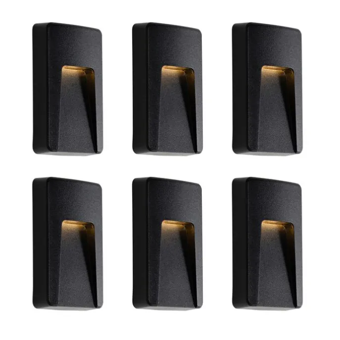 Set mit 6 schwarzen rechteckigen Außenwandleuchten inkl. LED IP65 - Gem