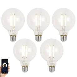 Set mit 5 Smart Dimmbare LED-Glühbirnen E27 G95 Klar 7W 806lm 2700-6500K