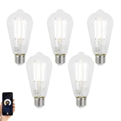 Set mit 5 Smart Dimmbare LED Glühbirnen E27 ST64 Klar 7W 806lm 2700-6500K