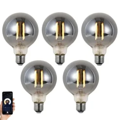 Set mit 5 Smart Dimmbare LED-Glühbirnen E27 G95 Rauchglas 4,9 W 150 lm 1800 K