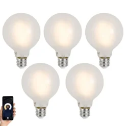 Set mit 5 Smart E27 Dimmbare LED-Glühbirnen G95 Matt 7W 806lm 2700-6500K