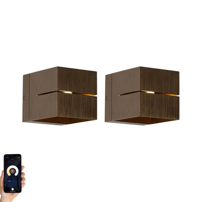 Set mit 2 Smart-Wandlampen Dunkelbronze 9,7 cm Inkl. Wifi G9 - Transfer Groove