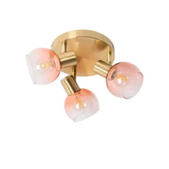 Smart Deckenstrahler Gold mit rosafarbenem Glas inkl. 3 Wifi P45 - Vidro