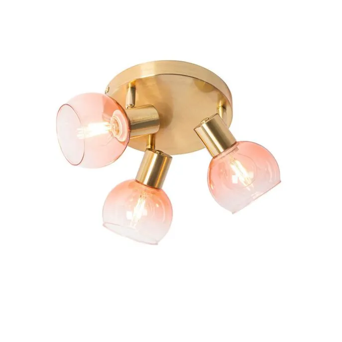 Smart Deckenstrahler Gold mit rosafarbenem Glas inkl. 3 Wifi P45 - Vidro