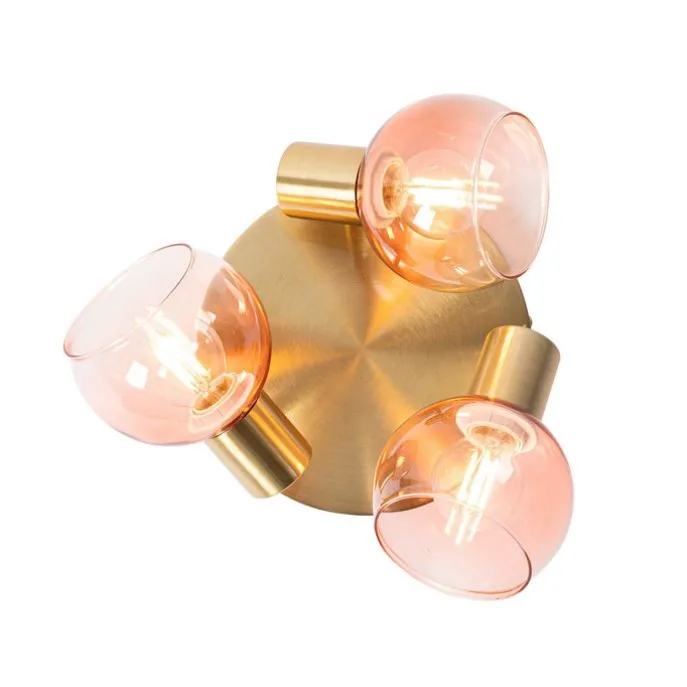 Smart Deckenstrahler Gold mit rosafarbenem Glas inkl. 3 Wifi P45 - Vidro