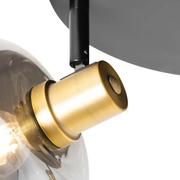 Smart Deckenstrahler Schwarz mit Gold und Rauchglas inkl. 3 Wifi P45 - Zuzanna