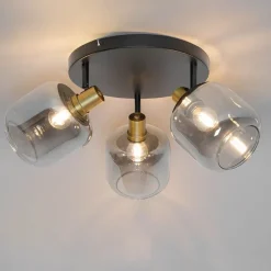 Smart Deckenstrahler Schwarz mit Gold und Rauchglas inkl. 3 Wifi P45 - Zuzanna