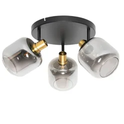 Smart Deckenstrahler Schwarz mit Gold und Rauchglas inkl. 3 Wifi P45 - Zuzanna