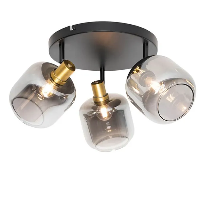 Smart Deckenstrahler Schwarz mit Gold und Rauchglas inkl. 3 Wifi P45 - Zuzanna