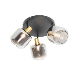 Smart Deckenstrahler Schwarz mit Gold und Rauchglas inkl. 3 Wifi P45 - Zuzanna