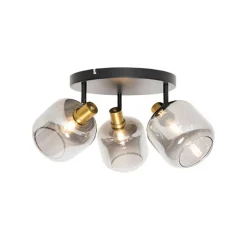 Smart Deckenstrahler Schwarz mit Gold und Rauchglas inkl. 3 Wifi P45 - Zuzanna