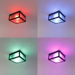 Smarte Außendeckenleuchte schwarz mit geripptem Glas inkl. WLAN A60 - Charlois