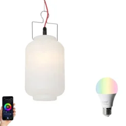Smarte Außenhängeleuchte weiß 20cm mit rotem Stecker inkl. Wifi A60 - Pion