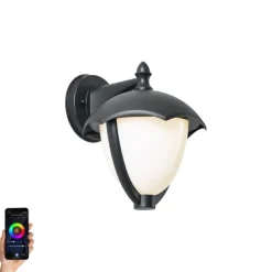 Smarte Außenwandleuchte schwarz mit Opalglas inkl. LED IP54 - Classica