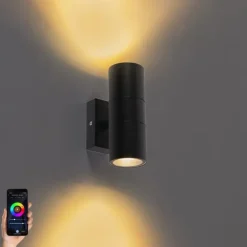 Smarte Außenwandleuchte schwarz IP44 inkl. 2 WiFi GU10 - Duo
