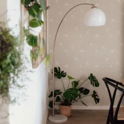 Smarte Bogenlampe aus Messing mit weißem Schirm inkl. WLAN A60 - Arc Basic