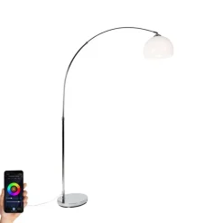 Smarte Bogenlampe Chrom mit weißem Schirm inkl. Wifi A60 - Arc Basic