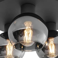 Smarte Deckenleuchte Schwarz mit Rauchglas 3-flammig inkl. WiFi A60 - Vidro