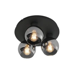 Smarte Deckenleuchte Schwarz mit Rauchglas 3-flammig inkl. WiFi A60 - Vidro