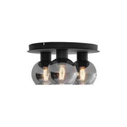 Smarte Deckenleuchte Schwarz mit Rauchglas 3-flammig inkl. WiFi A60 - Vidro