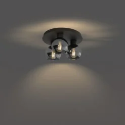 Smarte Deckenleuchte Schwarz mit Rauchglas 3-flammig inkl. WiFi A60 - Vidro