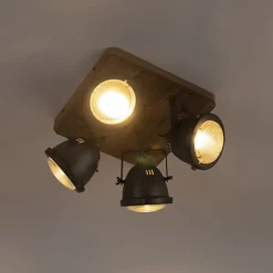Smarte Deckenleuchte Stahl mit Holz inkl. 4 WiFi GU10 - Emado