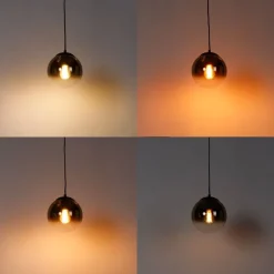 Smarte Hängelampe schwarz mit Goldglas 20 cm inkl. WiFi A60 - Pallon