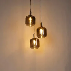 Smarte Hängelampe schwarz mit Rauchglas 3-flammig inkl. Wifi A60 - Zuzanna