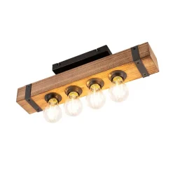 Smarte Industrie-Deckenleuchte Holz mit Stahl inkl. 4 WiFi A60 - Reena