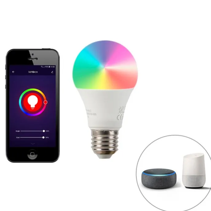 Smarte Industrie-Stativ-Stehlampe Holz mit grau inkl. WiFi A60 - Laos