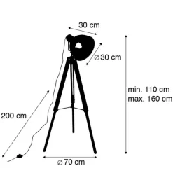 Smarte Industrie-Stativ-Stehlampe Holz mit grau inkl. WiFi A60 - Laos