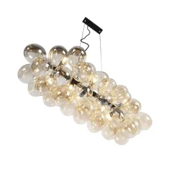 Smarte Pendelleuchte schwarz mit Bernstein-Glas inkl. 8 Wifi G9 - Uvas