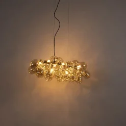 Smarte Pendelleuchte schwarz mit Bernstein-Glas inkl. 8 Wifi G9 - Uvas