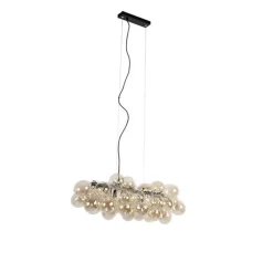 Smarte Pendelleuchte schwarz mit Bernstein-Glas inkl. 8 Wifi G9 - Uvas