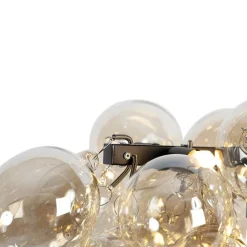 Smarte Pendelleuchte schwarz mit Bernstein-Glas inkl. 8 Wifi G9 - Uvas