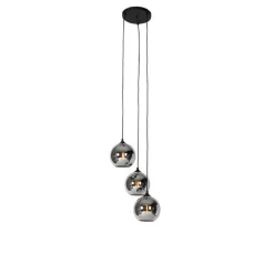 Smarte Pendelleuchte Schwarz mit Rauchglas inkl. 3 Wifi A60 - Wallace