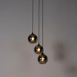 Smarte Pendelleuchte Schwarz mit Rauchglas inkl. 3 Wifi A60 - Wallace